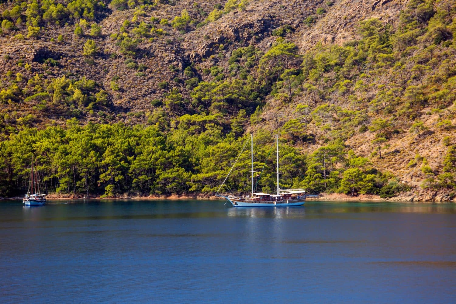 Gulet Cruise: Traditional sail boat anchored at Selimiye Bay