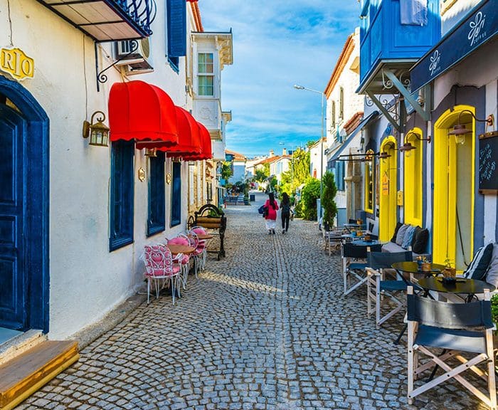 Colorful streets of Alacati town